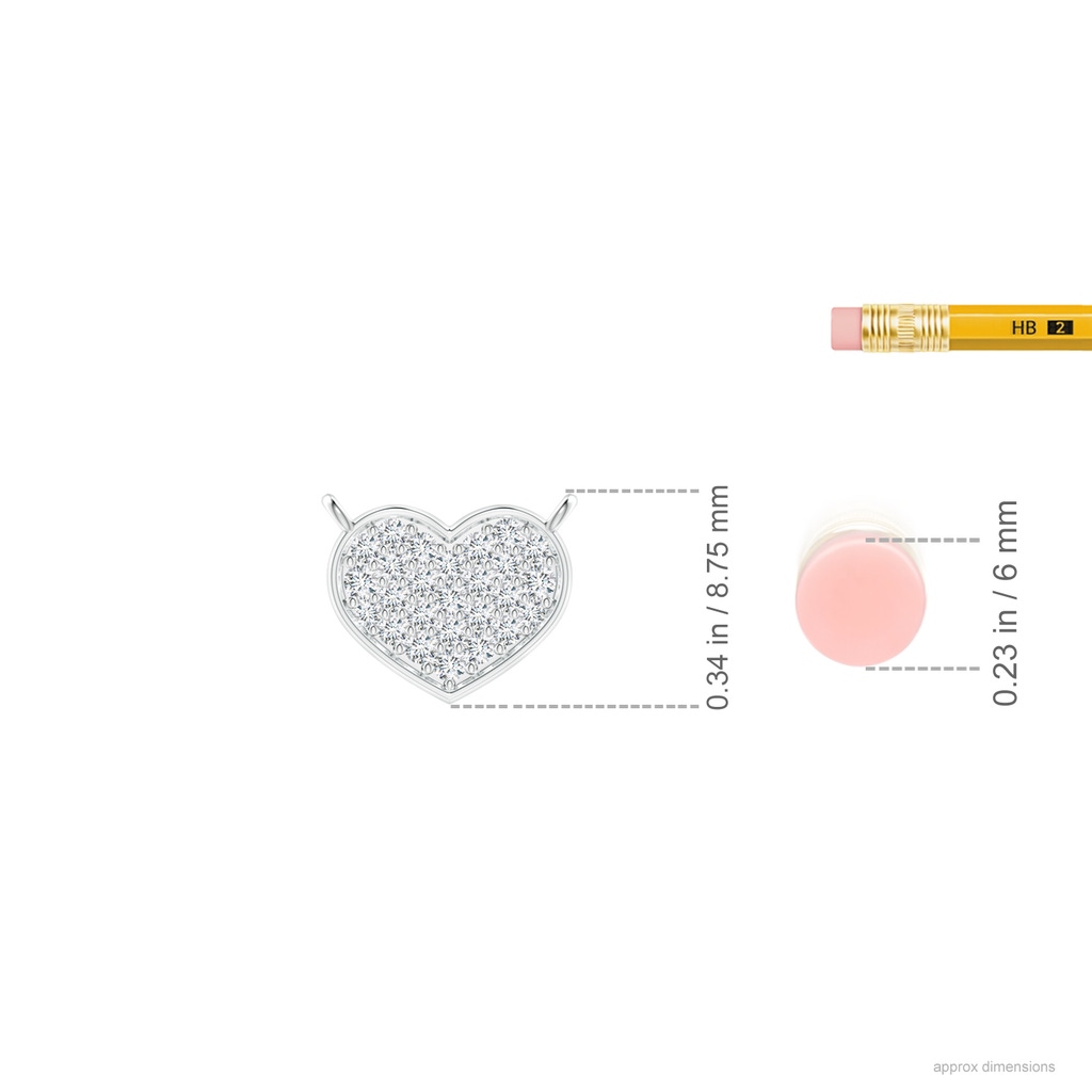 1.2mm GVS2 Diamond Clustre Heart Pendant Necklace in White Gold Ruler