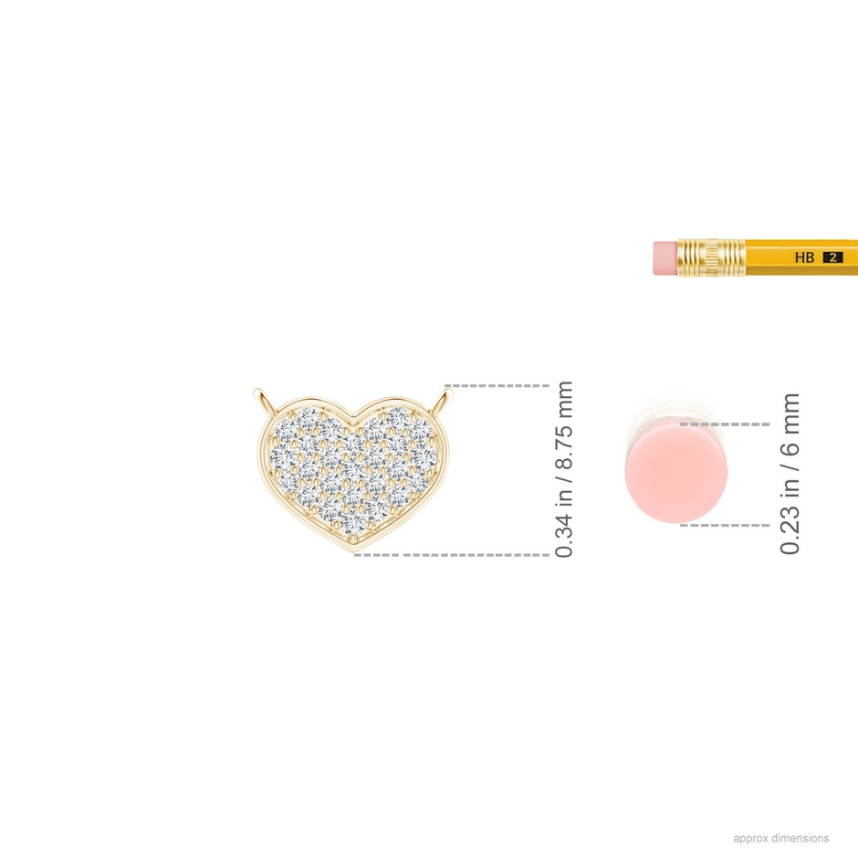 1.2mm GVS2 Diamond Cluster Heart Pendant Necklace in Yellow Gold ruler