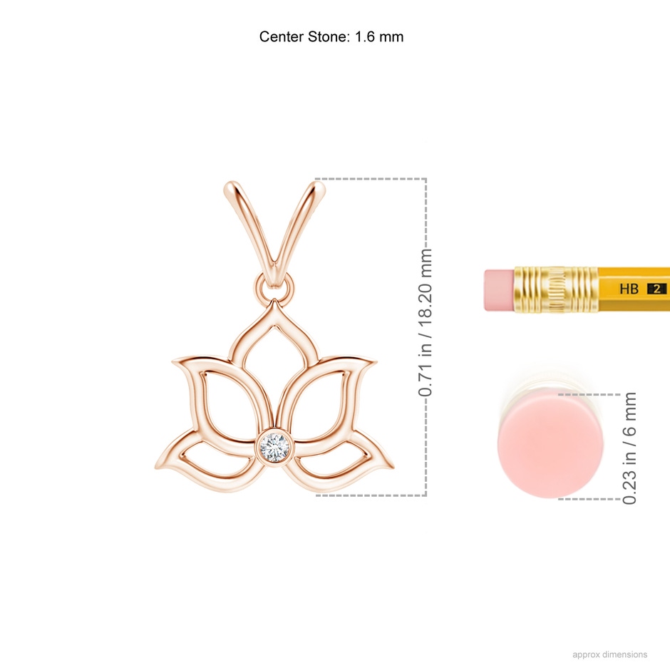 1.6mm GVS2 Bezel-Set Diamond Lotus Flower Pendant in 18K Rose Gold ruler