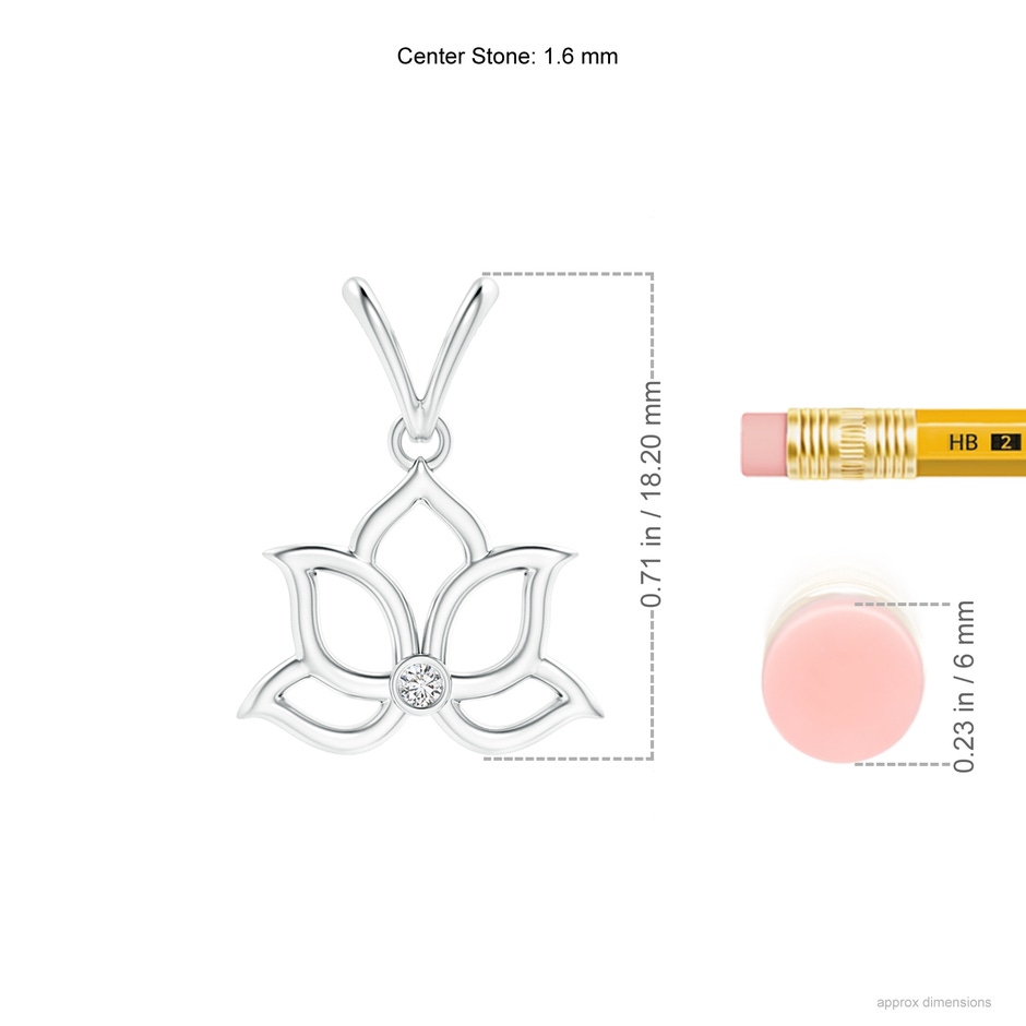 1.6mm HSI2 Bezel-Set Diamond Lotus Flower Pendant in 18K White Gold ruler