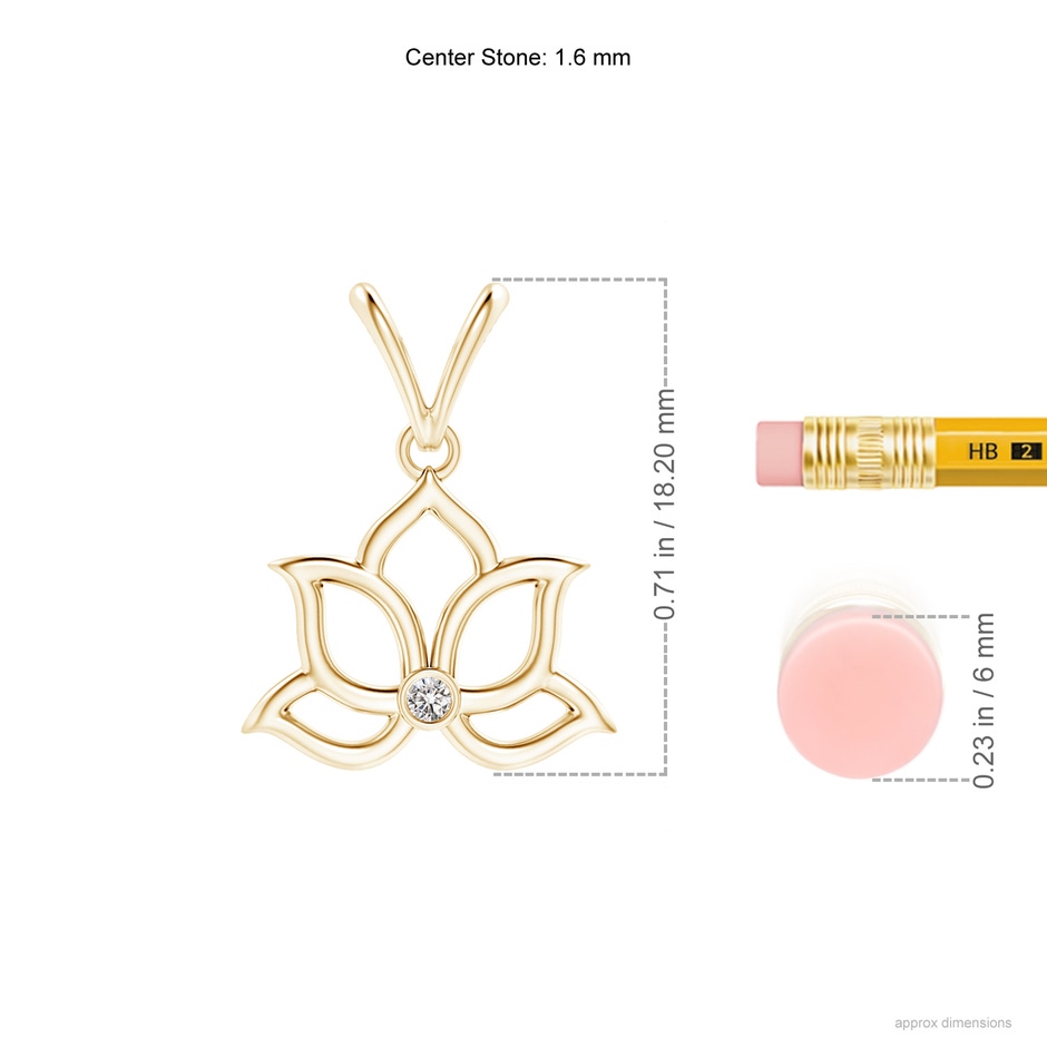 1.6mm IJI1I2 Bezel-Set Diamond Lotus Flower Pendant in 9K Yellow Gold ruler