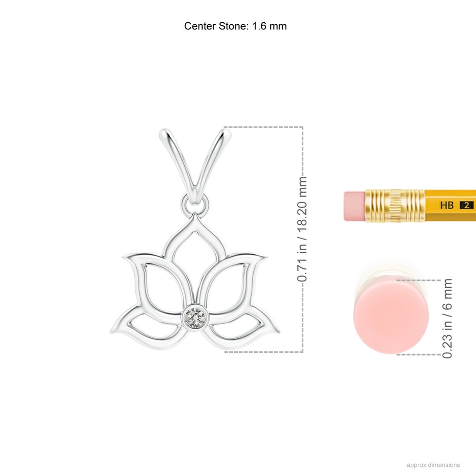 1.6mm KI3 Bezel-Set Diamond Lotus Flower Pendant in 18K White Gold ruler