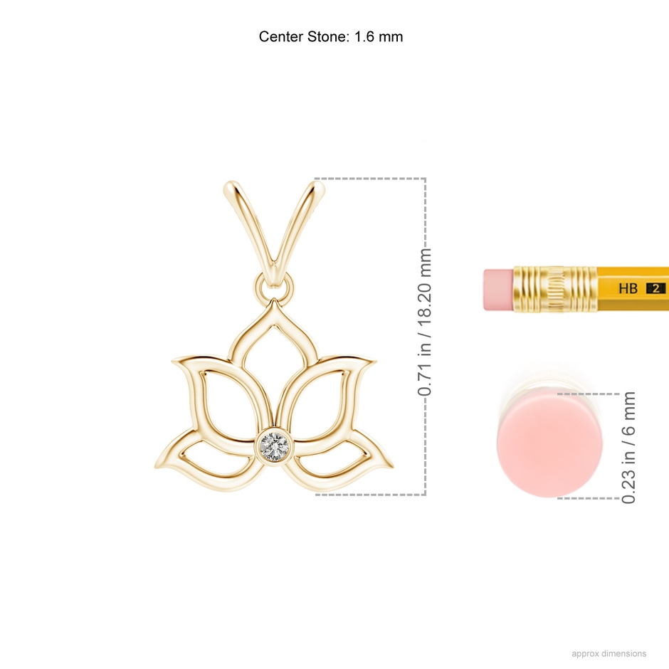 1.6mm KI3 Bezel-Set Diamond Lotus Flower Pendant in 18K Yellow Gold ruler