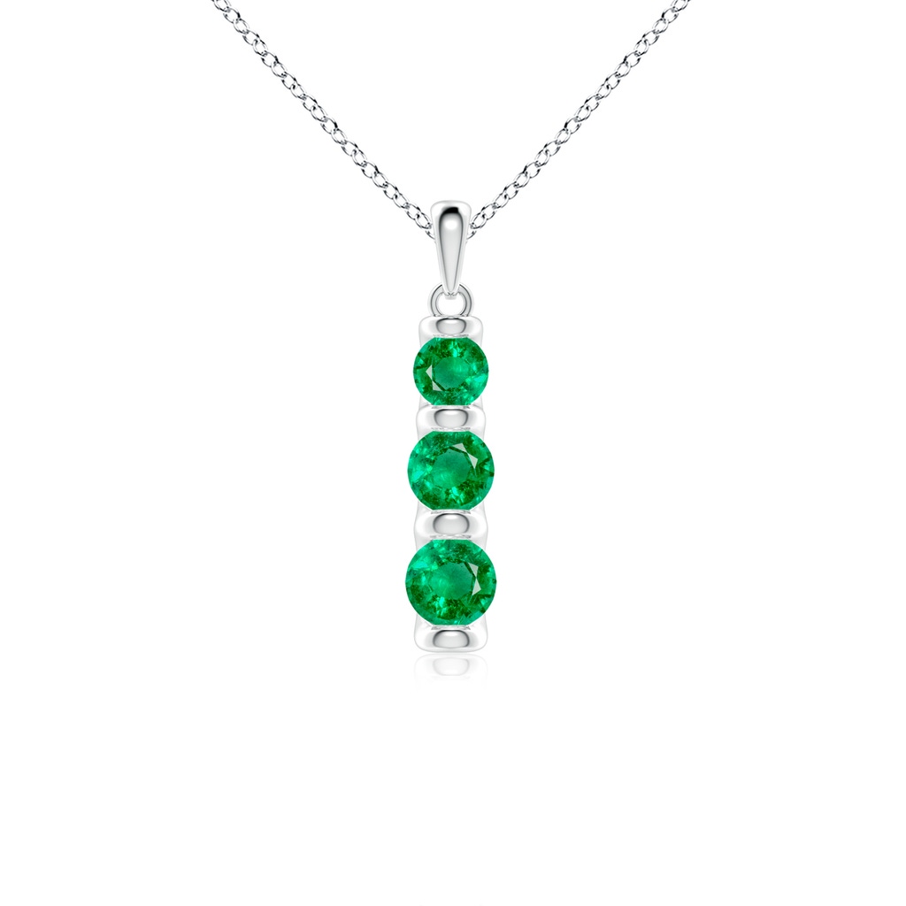 5mm AAA Three Stone Round Emerald Journey Pendant in White Gold