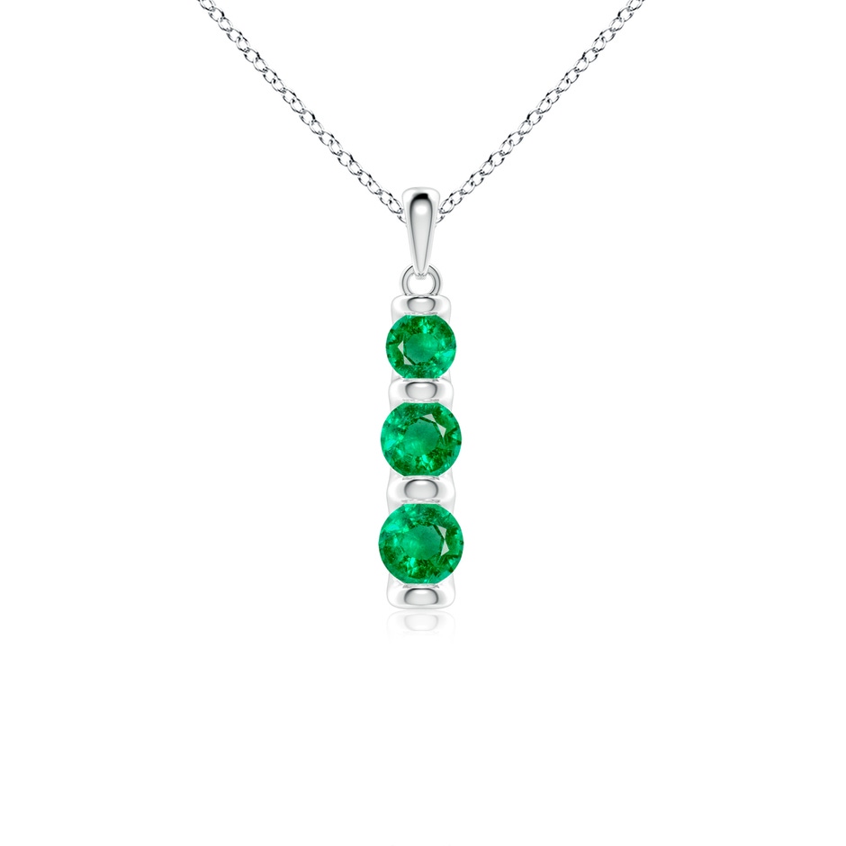 5mm AAA Three Stone Round Emerald Journey Pendant in White Gold 