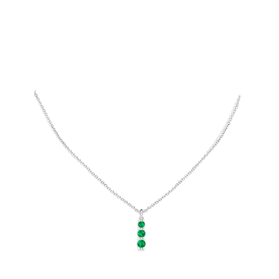 5mm AAA Three Stone Round Emerald Journey Pendant in White Gold pen