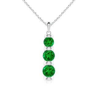 6mm AAAA Three Stone Round Emerald Journey Pendant in P950 Platinum