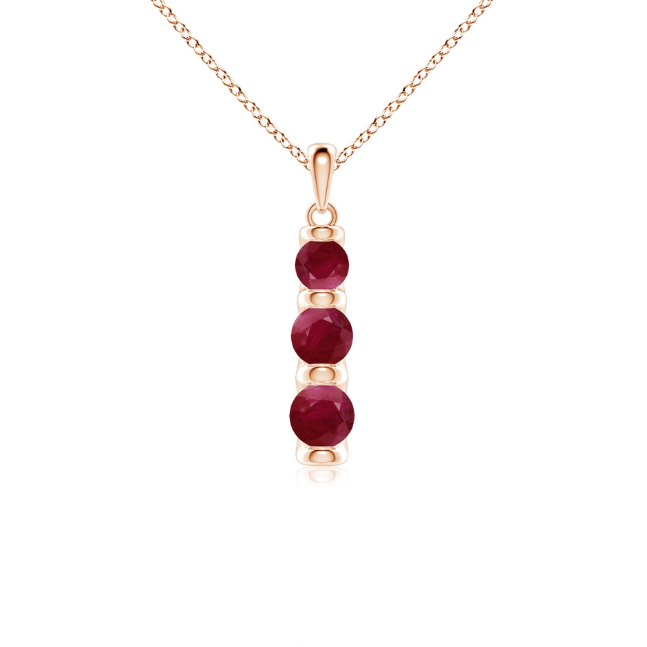 5mm A Three Stone Round Ruby Journey Pendant in Rose Gold 