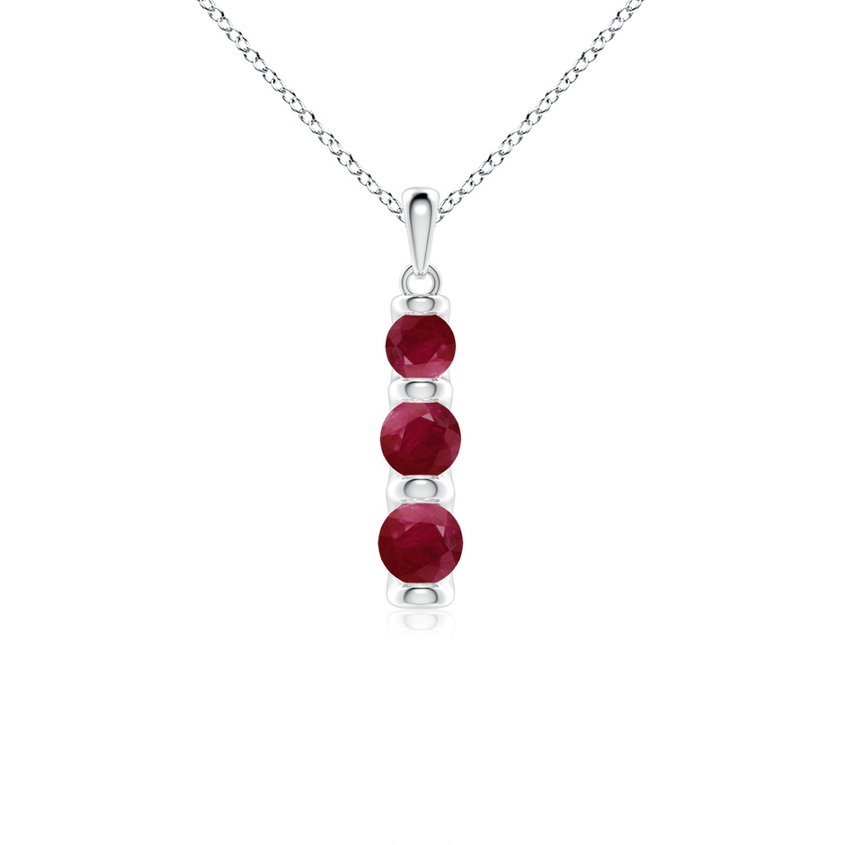 5mm A Three Stone Round Ruby Journey Pendant in White Gold 