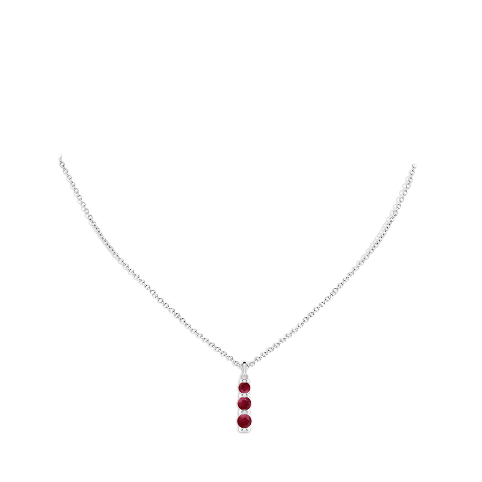 5mm A Three Stone Round Ruby Journey Pendant in White Gold pen