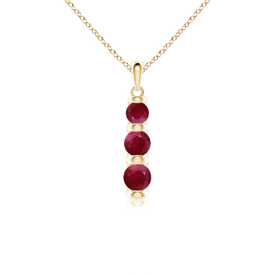 5mm A Three Stone Round Ruby Journey Pendant in Yellow Gold 
