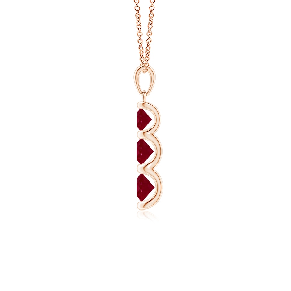 5mm AA Three Stone Round Ruby Journey Pendant in Rose Gold side 199