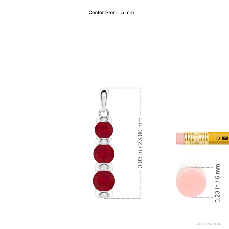 5mm AA Three Stone Round Ruby Journey Pendant in White Gold ruler
