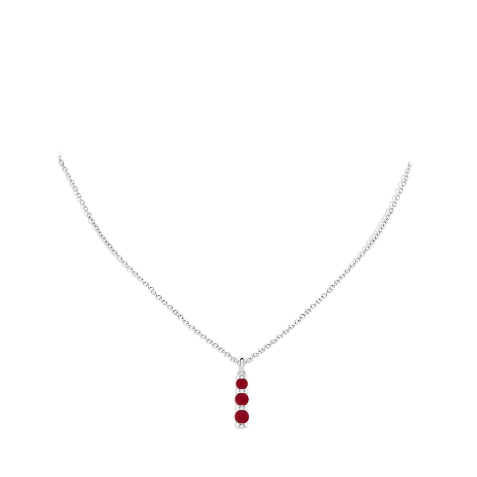 5mm AA Three Stone Round Ruby Journey Pendant in White Gold pen