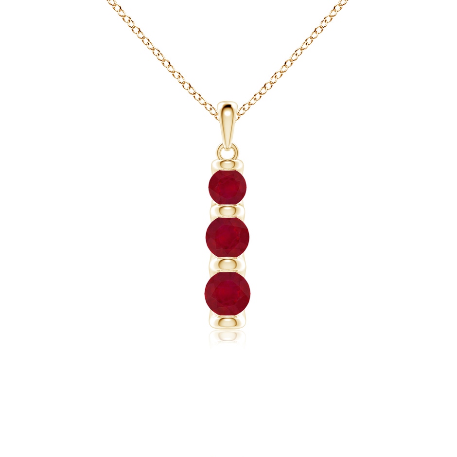 5mm AA Three Stone Round Ruby Journey Pendant in Yellow Gold 