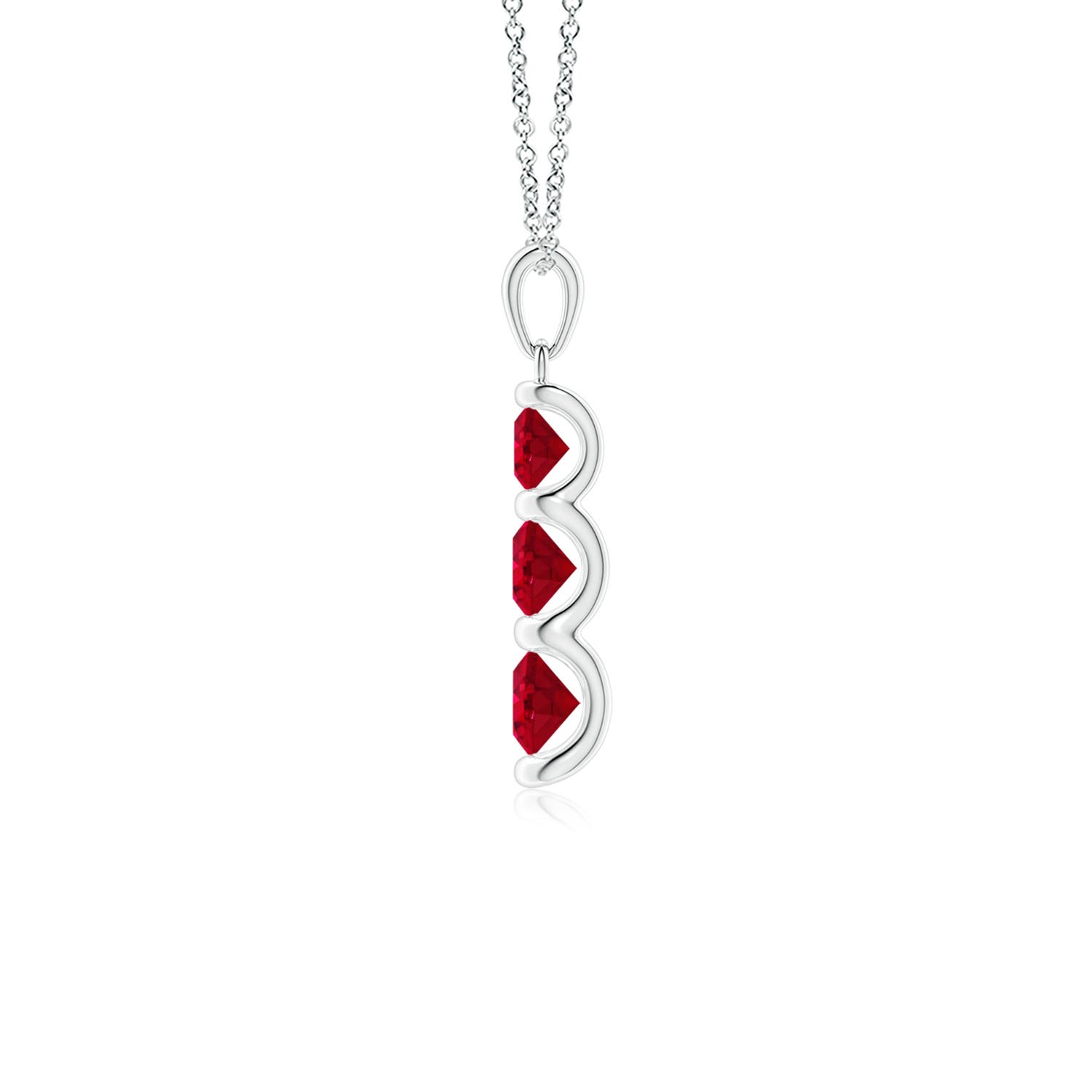 5mm AAA Three Stone Round Ruby Journey Pendant in 18K White Gold