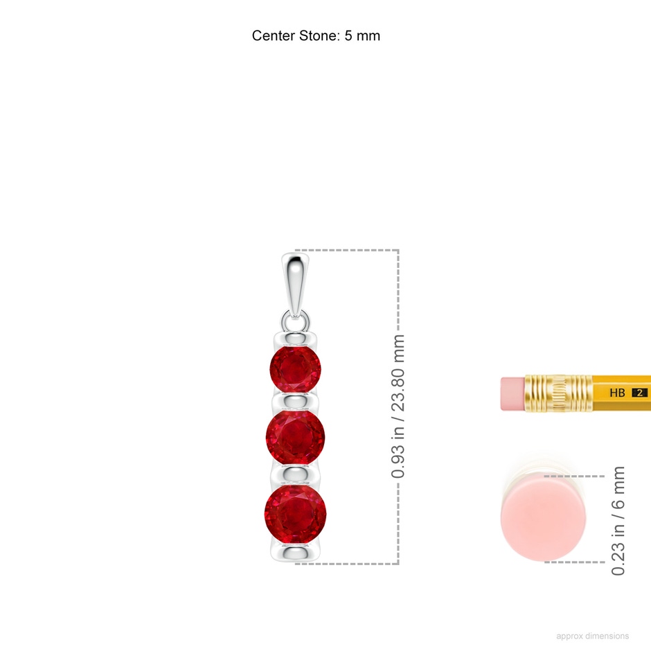 5mm AAA Three Stone Round Ruby Journey Pendant in 18K White Gold ruler
