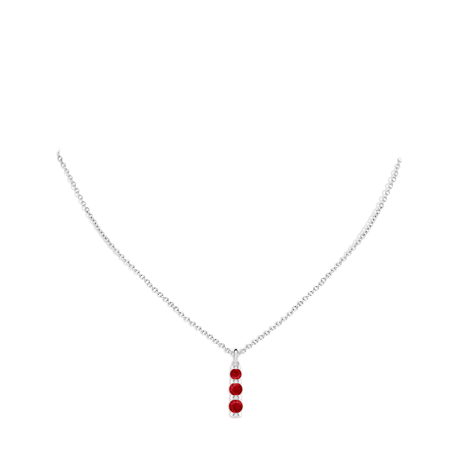 5mm AAA Three Stone Round Ruby Journey Pendant in 18K White Gold pen