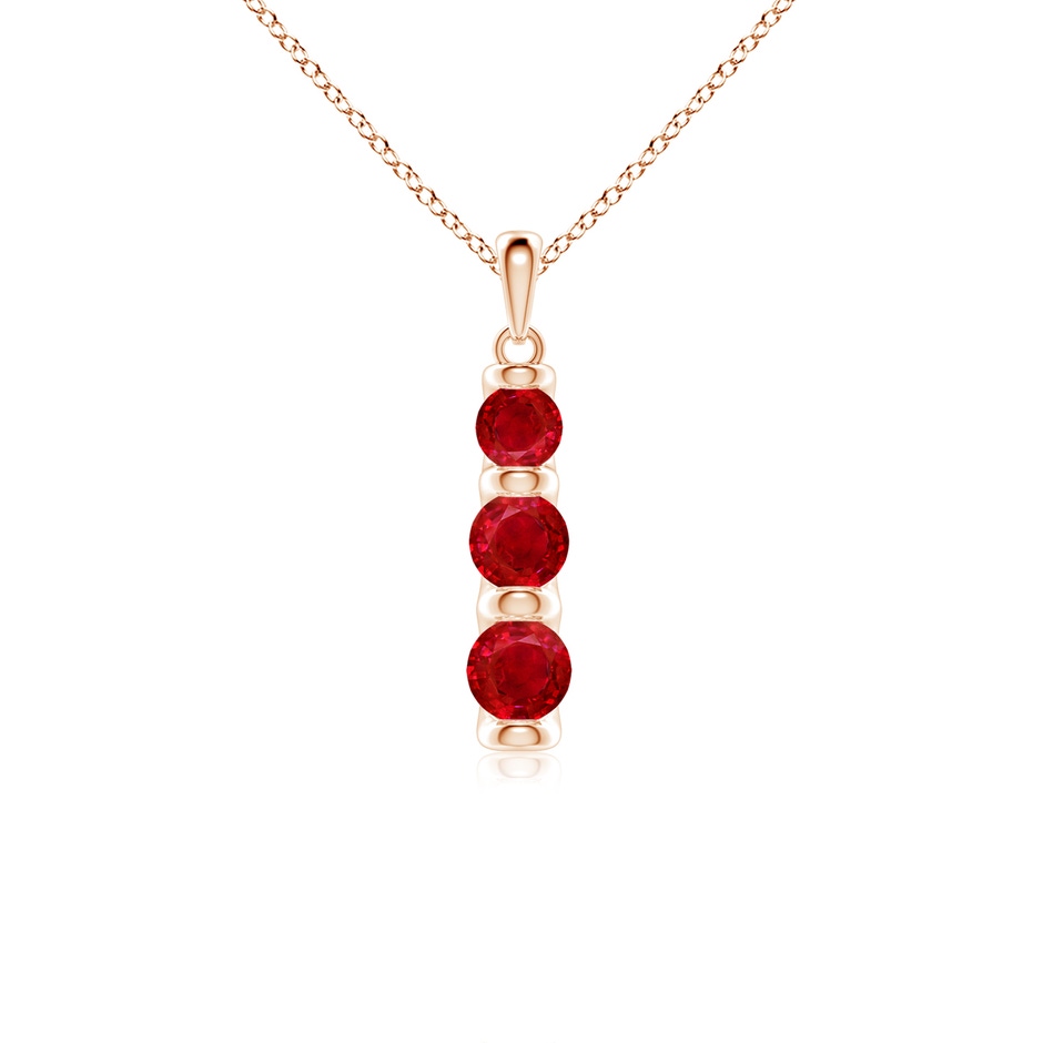 5mm AAA Three Stone Round Ruby Journey Pendant in Rose Gold 