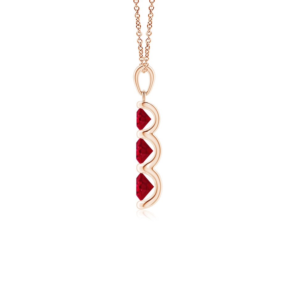 5mm AAA Three Stone Round Ruby Journey Pendant in Rose Gold side 199