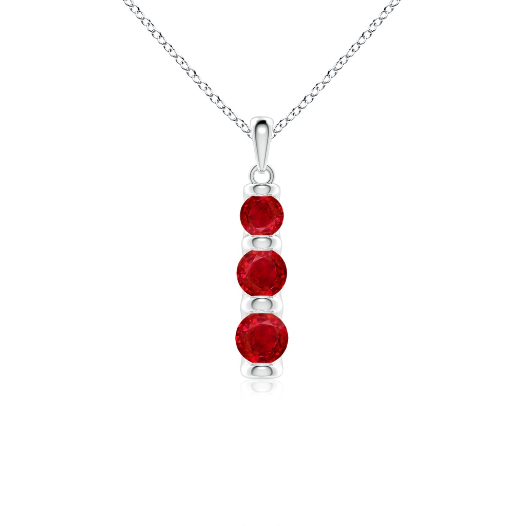 5mm AAA Three Stone Round Ruby Journey Pendant in White Gold