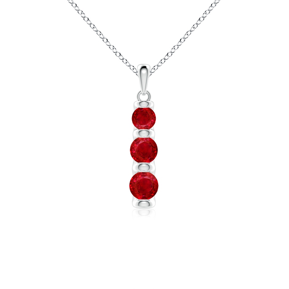 5mm AAA Three Stone Round Ruby Journey Pendant in White Gold 