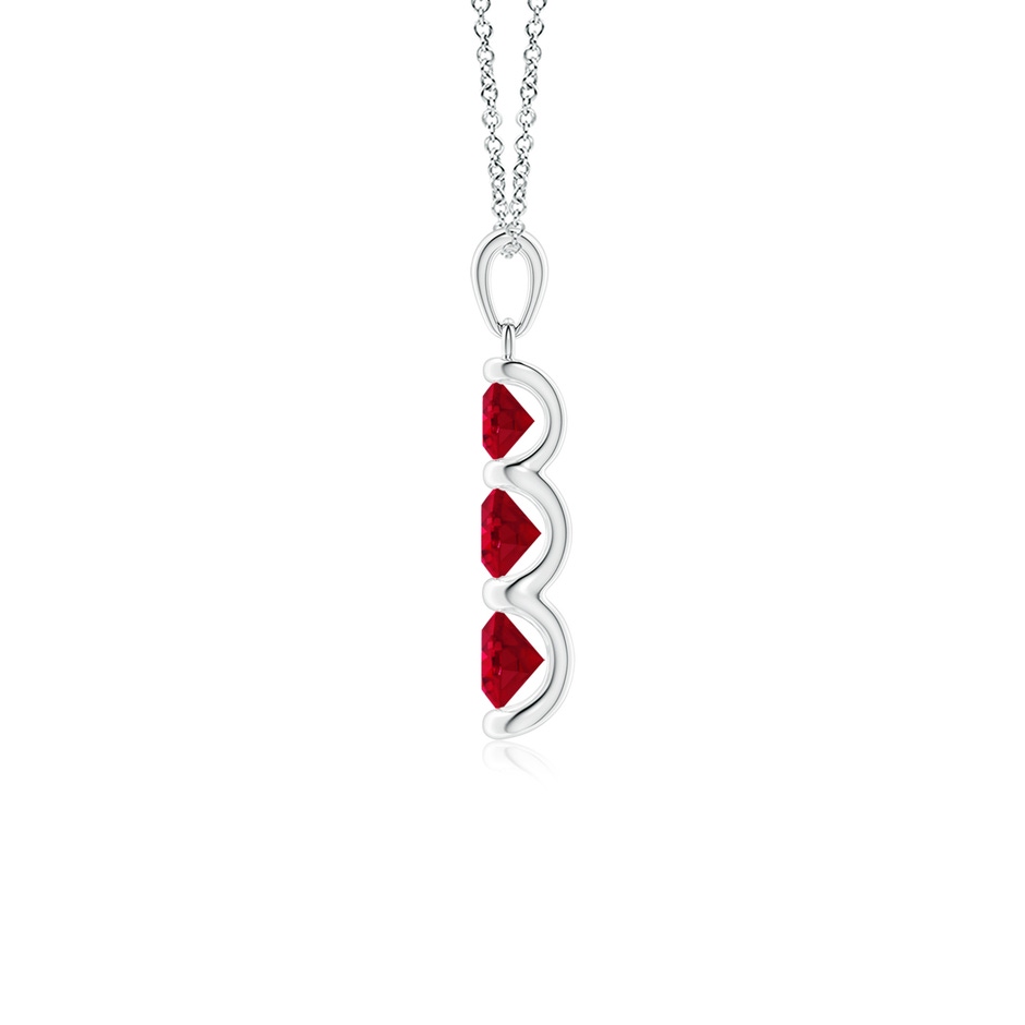 5mm AAA Three Stone Round Ruby Journey Pendant in White Gold side 199