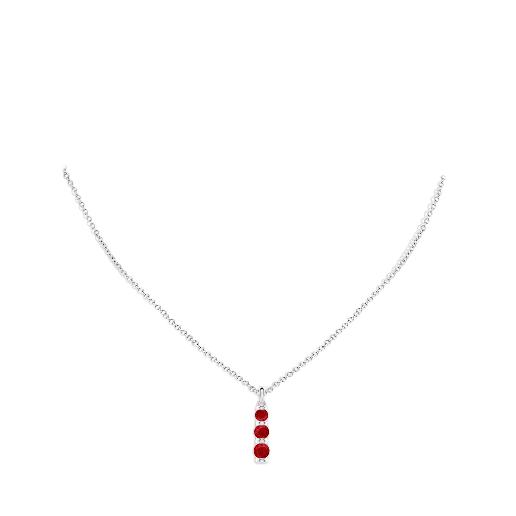 5mm AAA Three Stone Round Ruby Journey Pendant in White Gold pen