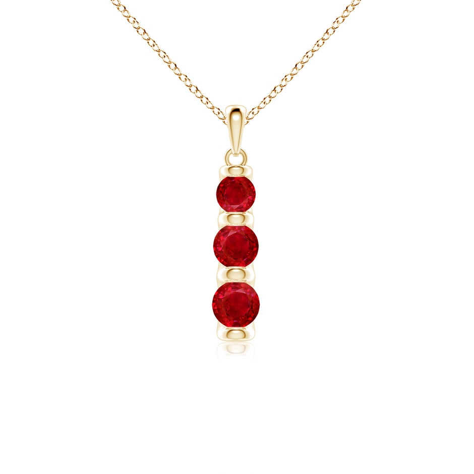 5mm AAA Three Stone Round Ruby Journey Pendant in Yellow Gold 