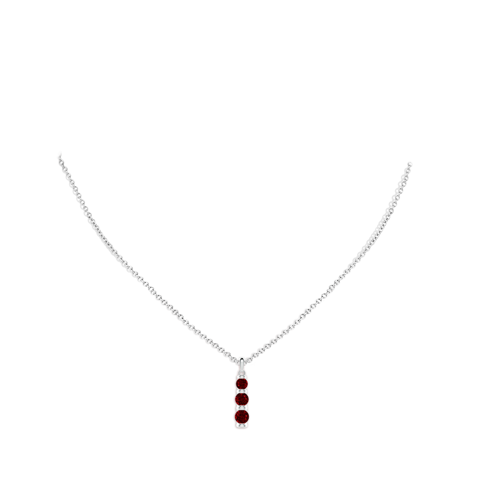 5mm AAAA Three Stone Round Ruby Journey Pendant in P950 Platinum pen