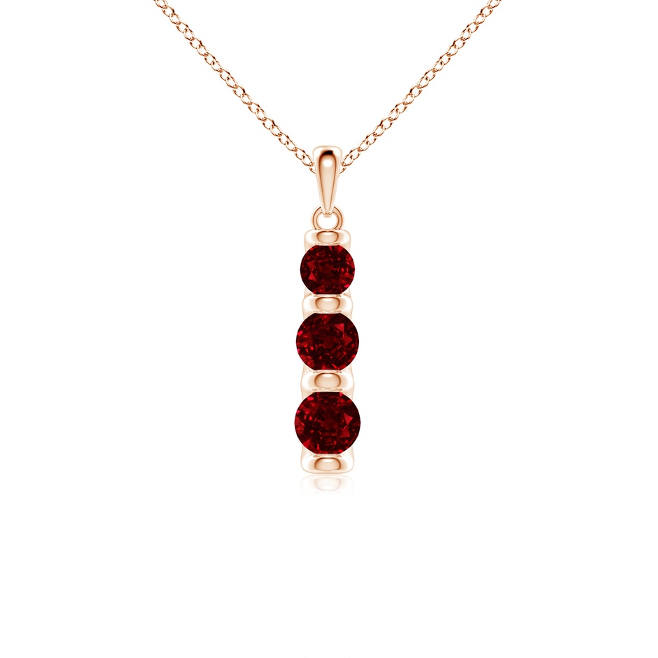 5mm AAAA Three Stone Round Ruby Journey Pendant in Rose Gold 