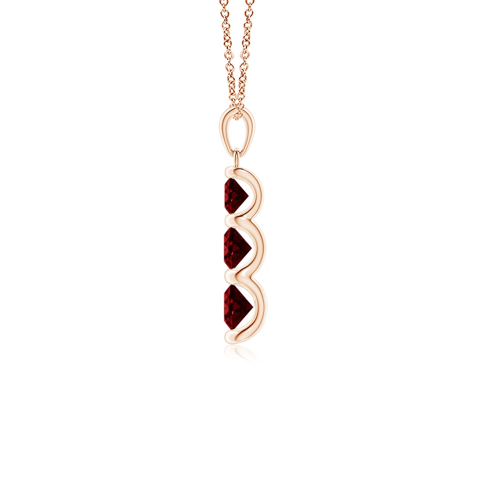 5mm AAAA Three Stone Round Ruby Journey Pendant in Rose Gold side 199