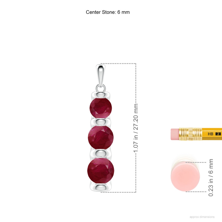 6mm A Three Stone Round Ruby Journey Pendant in White Gold ruler