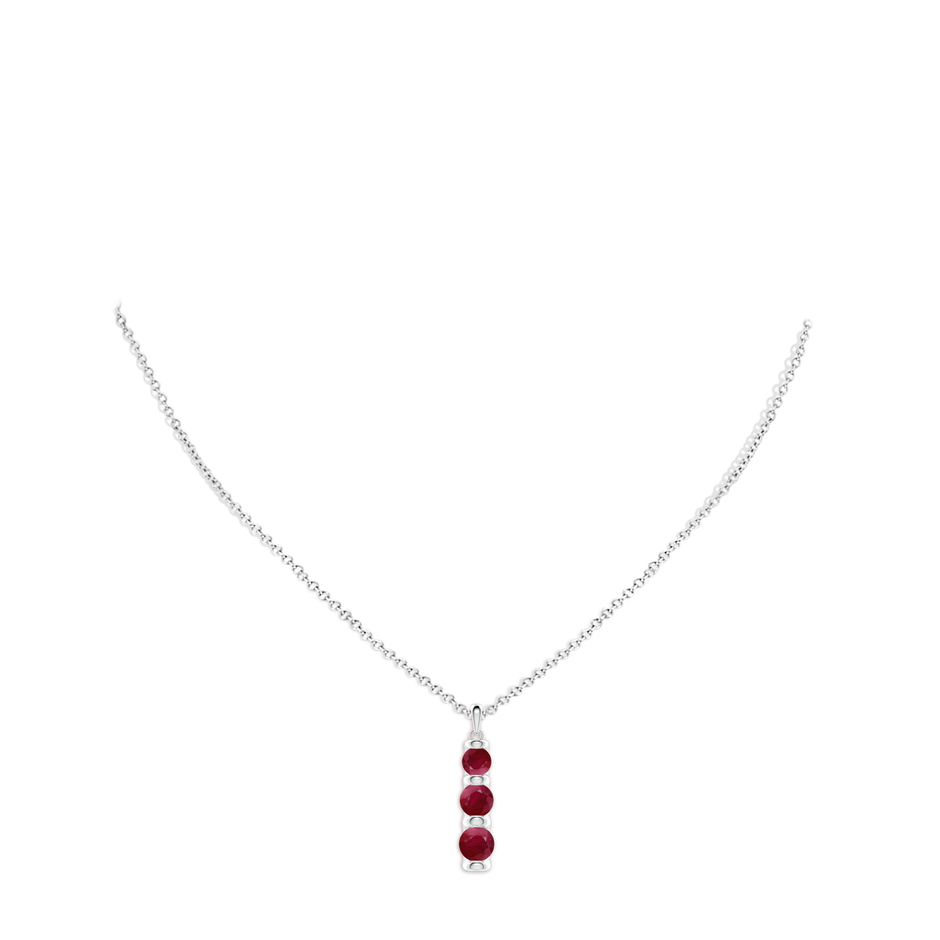 6mm A Three Stone Round Ruby Journey Pendant in White Gold pen