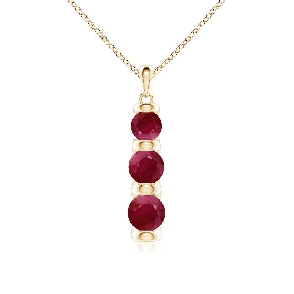6mm A Three Stone Round Ruby Journey Pendant in Yellow Gold 