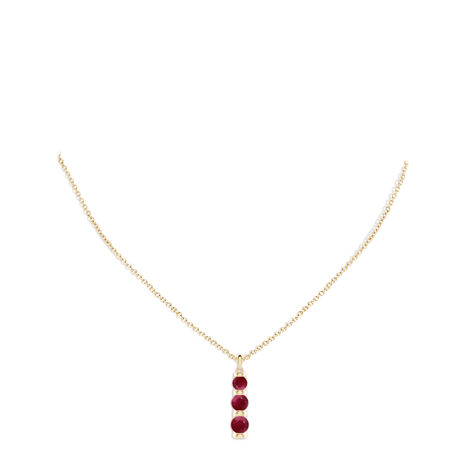 6mm A Three Stone Round Ruby Journey Pendant in Yellow Gold pen