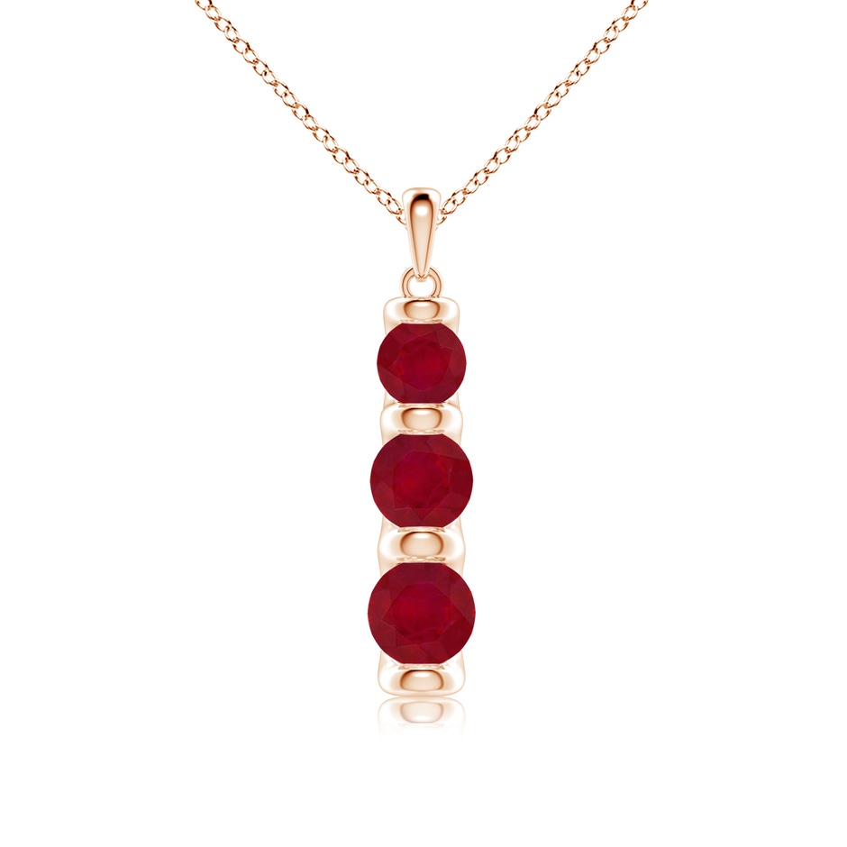 6mm AA Three Stone Round Ruby Journey Pendant in Rose Gold 
