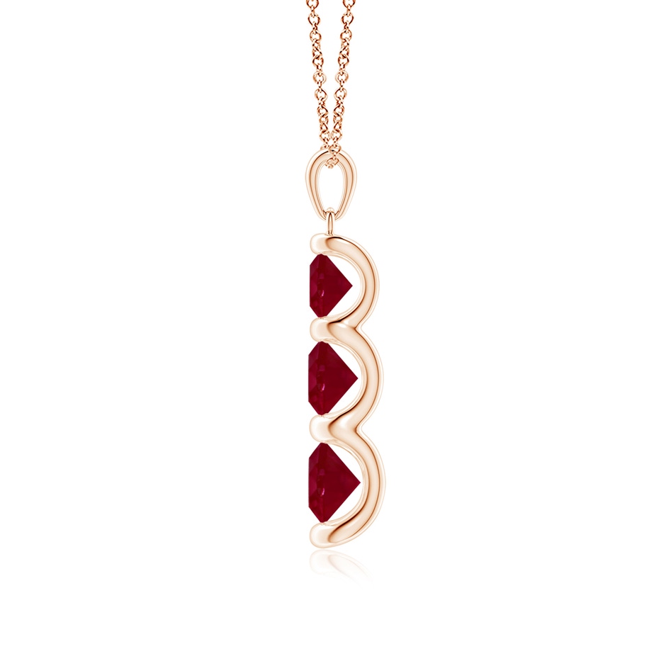 6mm AA Three Stone Round Ruby Journey Pendant in Rose Gold side 199