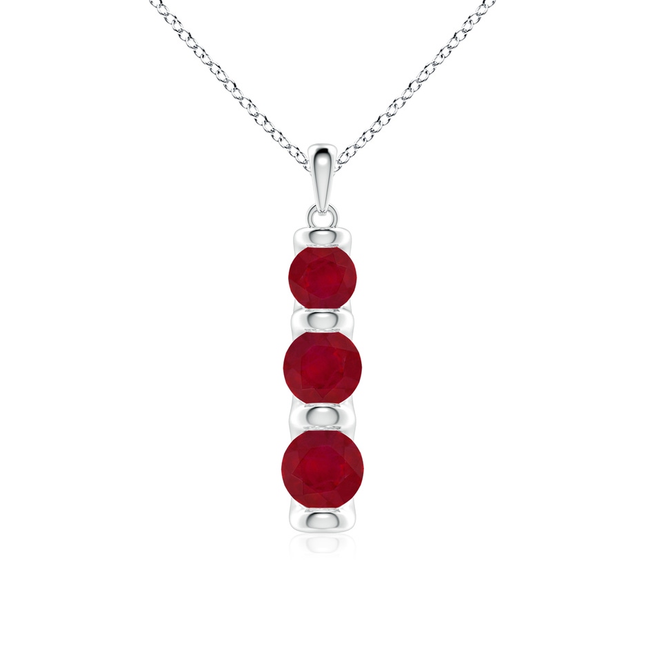 6mm AA Three Stone Round Ruby Journey Pendant in White Gold 