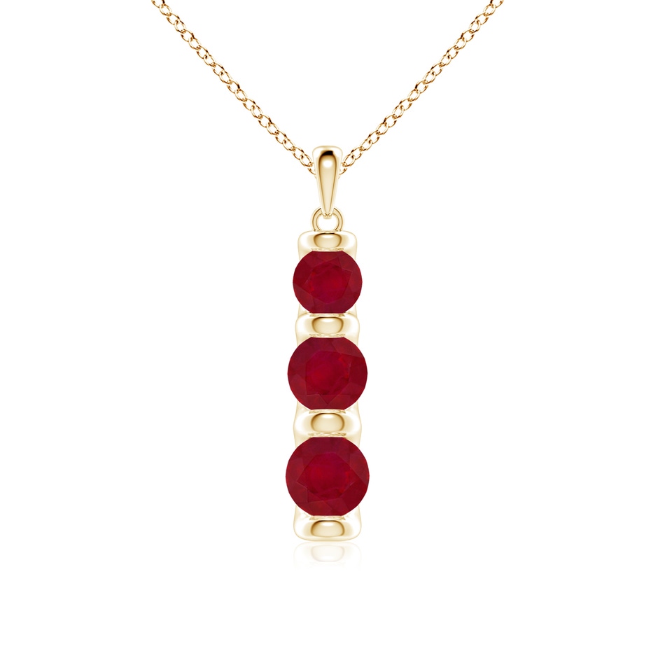 6mm AA Three Stone Round Ruby Journey Pendant in Yellow Gold 