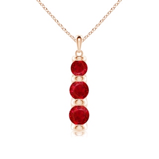 6mm AAA Three Stone Round Ruby Journey Pendant in 9K Rose Gold