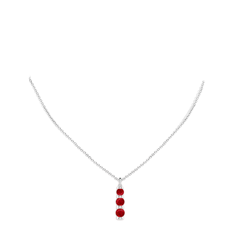 6mm AAA Three Stone Round Ruby Journey Pendant in P950 Platinum pen