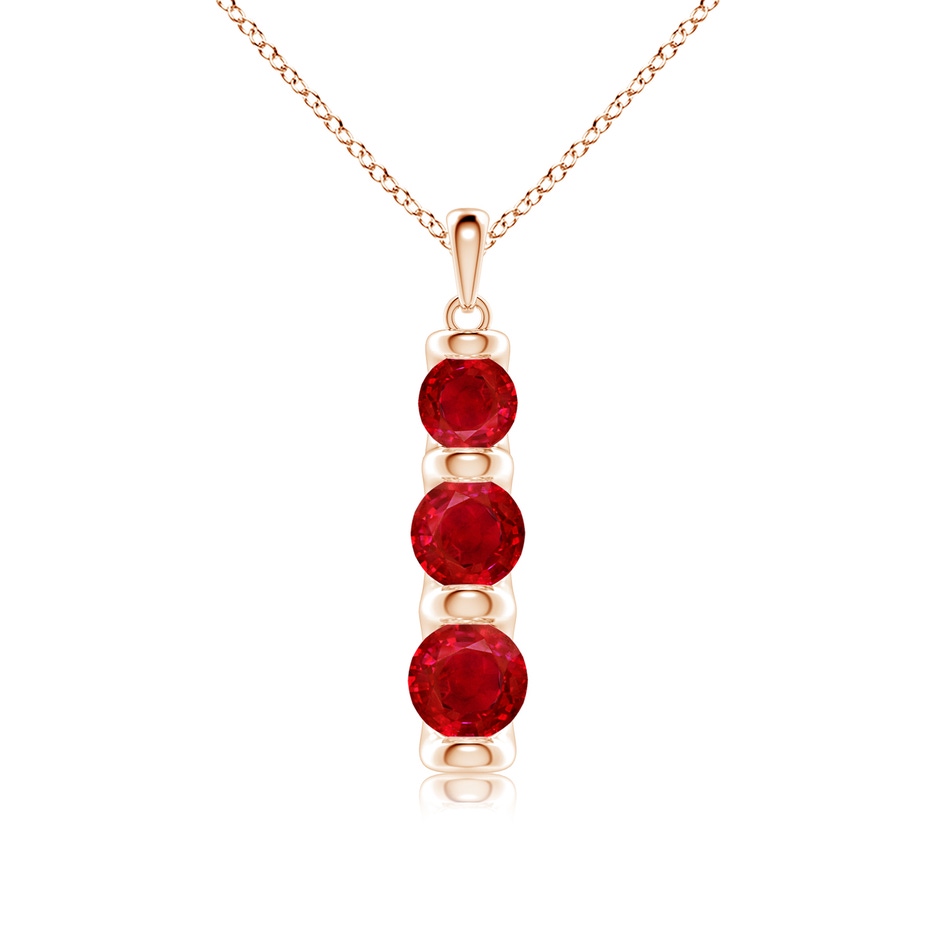 6mm AAA Three Stone Round Ruby Journey Pendant in Rose Gold 
