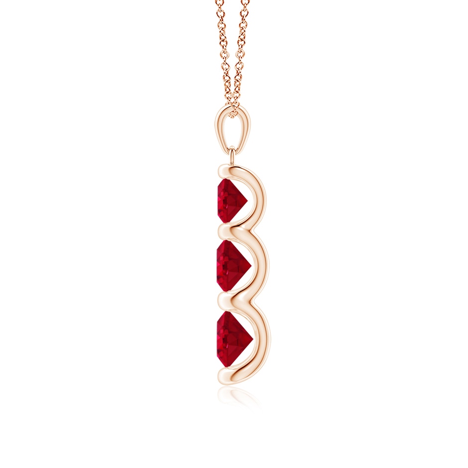 6mm AAA Three Stone Round Ruby Journey Pendant in Rose Gold side 199