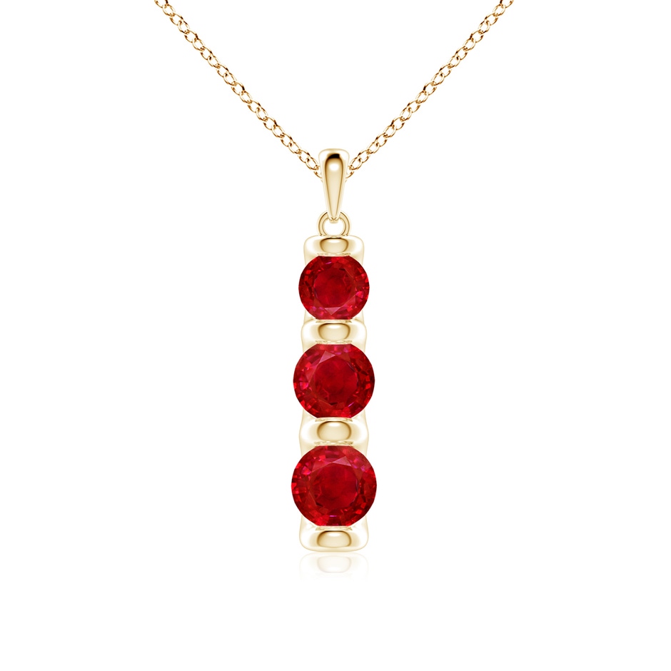 6mm AAA Three Stone Round Ruby Journey Pendant in Yellow Gold 