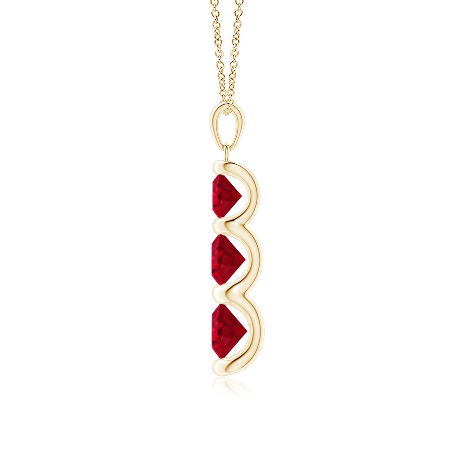 6mm AAA Three Stone Round Ruby Journey Pendant in Yellow Gold side 199