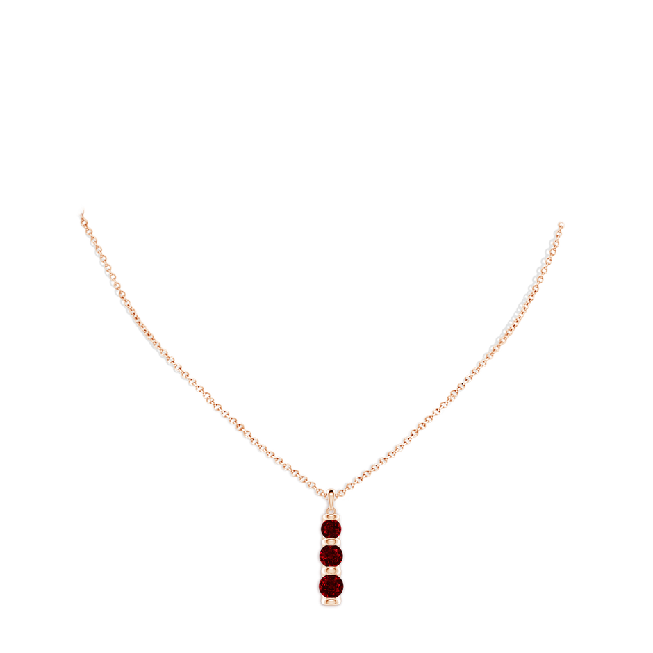 6mm AAAA Three Stone Round Ruby Journey Pendant in 18K Rose Gold pen