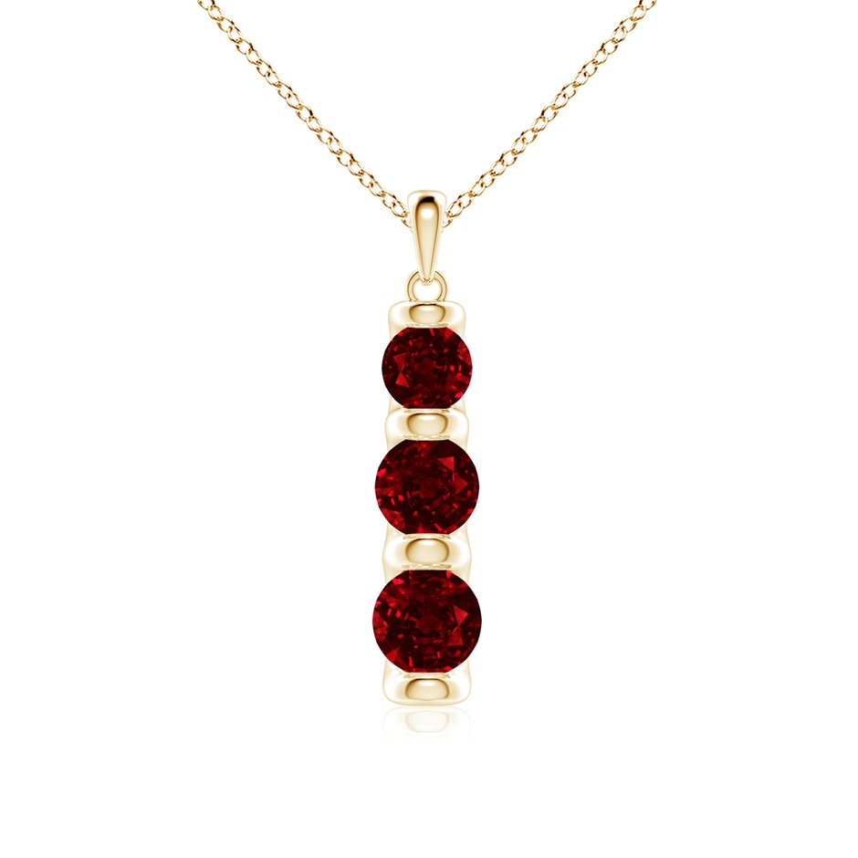 6mm AAAA Three Stone Round Ruby Journey Pendant in 18K Yellow Gold 