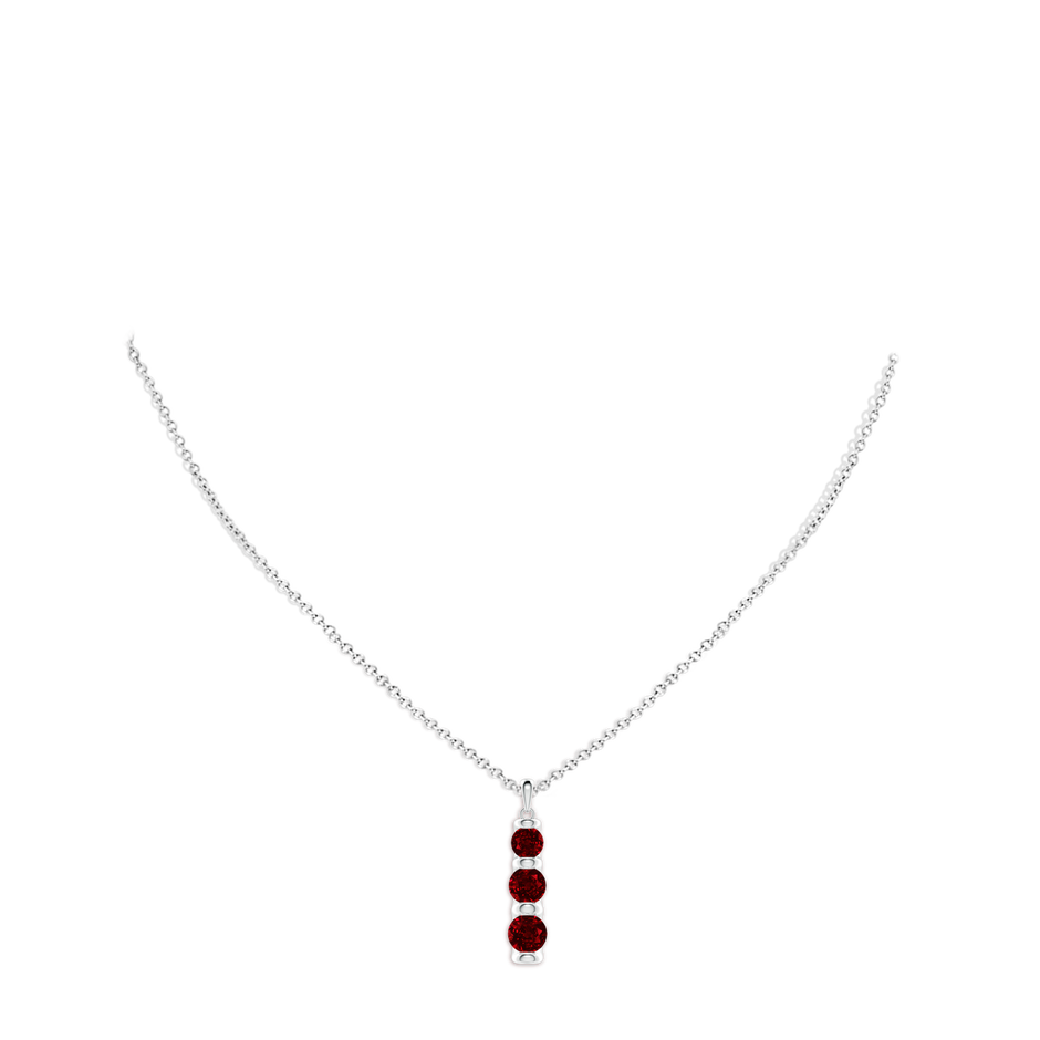 6mm AAAA Three Stone Round Ruby Journey Pendant in P950 Platinum pen