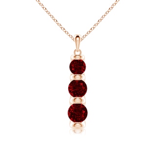 6mm AAAA Three Stone Round Ruby Journey Pendant in Rose Gold